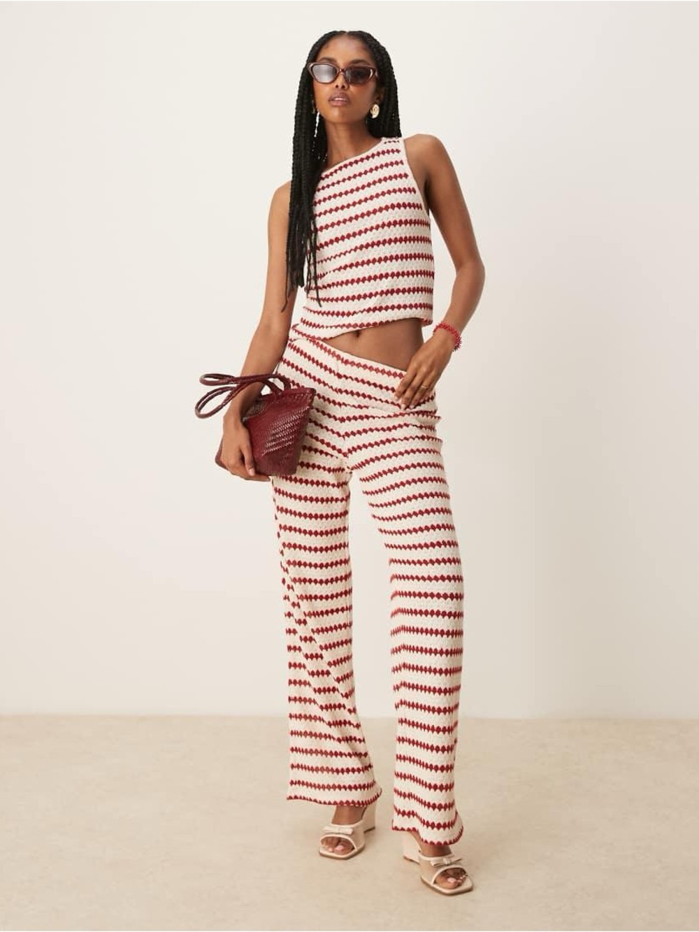 Mango red and white striped set